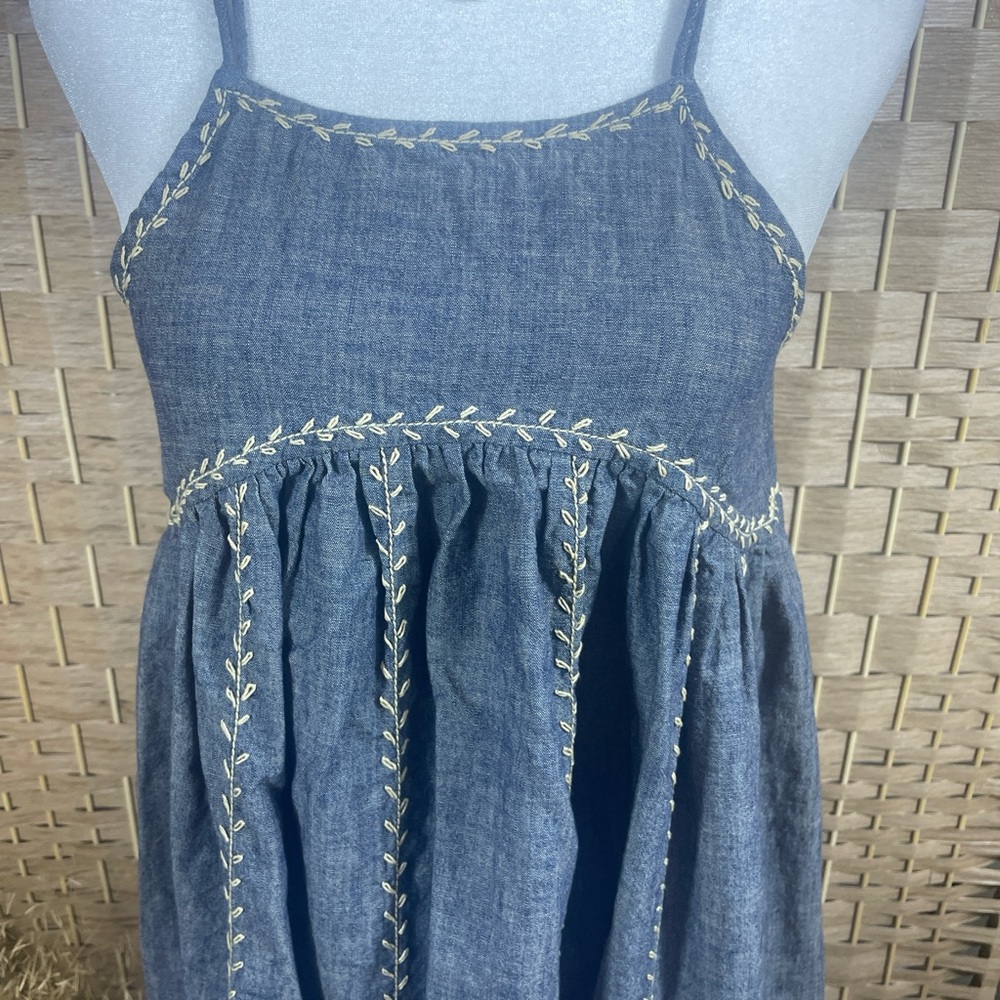 Natural Life Erin Blue Chambray Maxi Dress with Embroidered Trim XS NWT